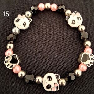 Panda Charm Bracelet for Kids - Pink and Black